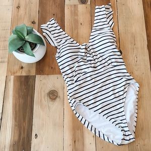 Roolee boardwalk blue and white striped swimsuit